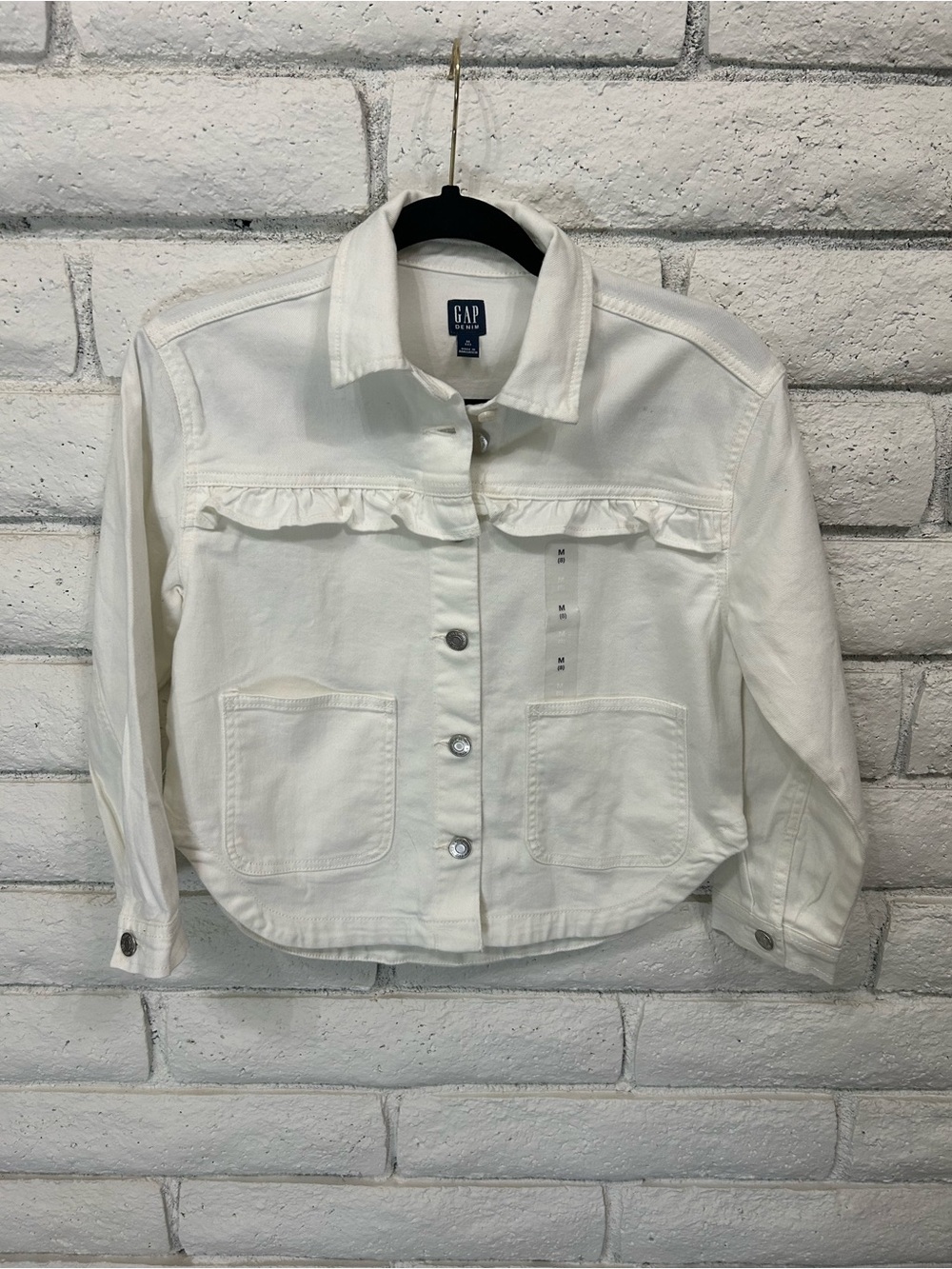 Gap Denim White Ruffle Detail Cropped Jean Jacket Girls Size 8 NWT